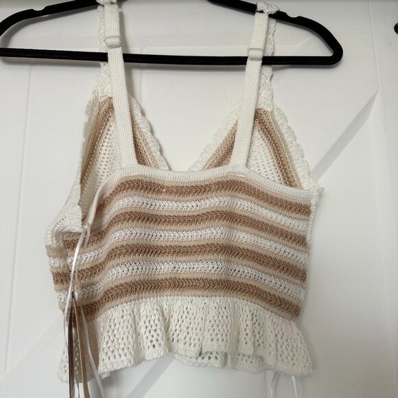 Madden NYC White & Tan Striped Crochet Knit Set | Size M - Picture 2 of 4